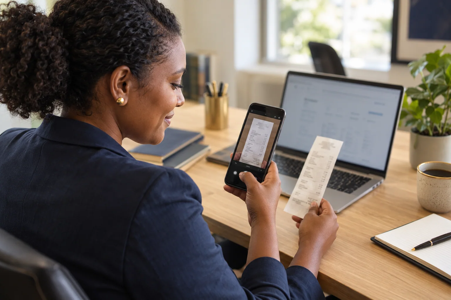 A colleague capturing an expense receipt