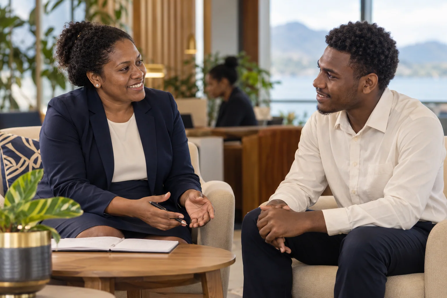 A recruiter welcoming a candidate
